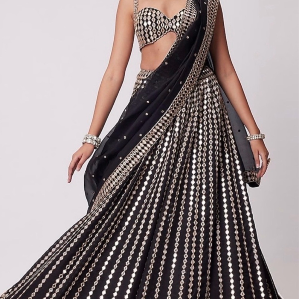 Black and Gold Sequin Lehenga Set
